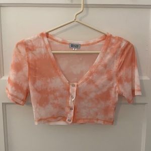 Pink Tie Dye Mesh Crop Top